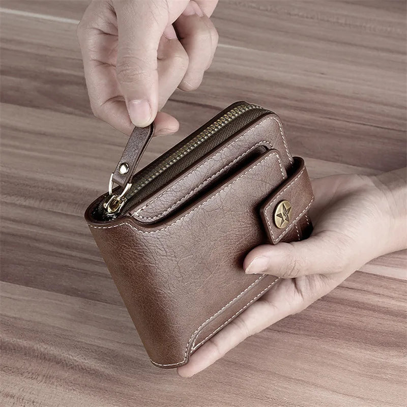 Leather Men’s Wallet Luxury Mens Purse Male Zipper Card Holders with Coin Pocket