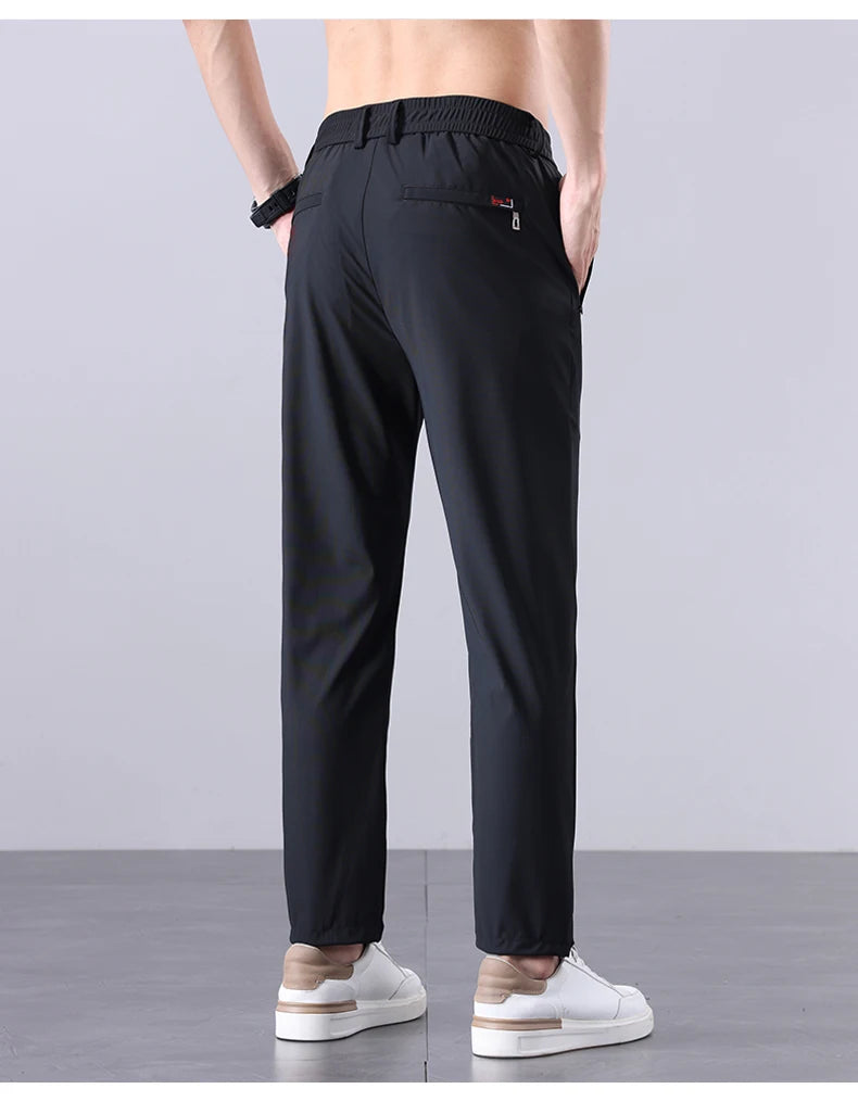 New Men's Ice Silk Pant Casual Fashion Straight Suit Trousers