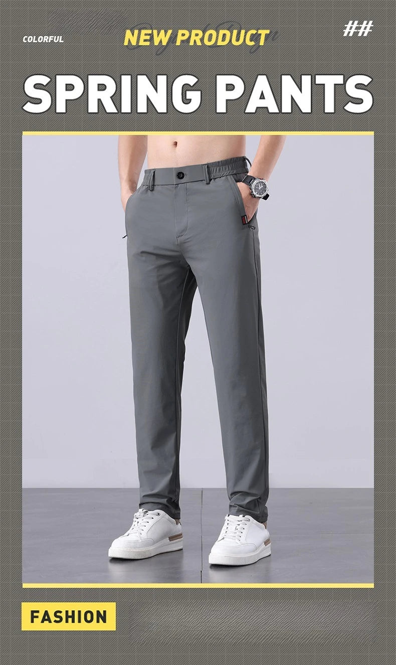 New Men's Ice Silk Pant Casual Fashion Straight Suit Trousers