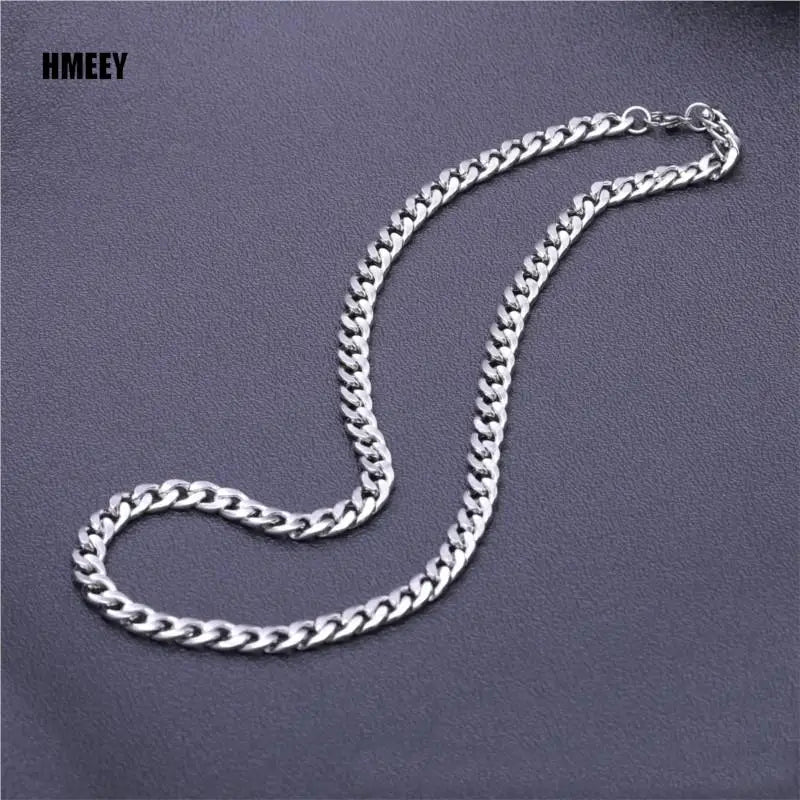 Hemery Stainless Steel Chain Necklace Long Hip Hop for Men on The Neck Fashion Jewelry Gift Accessories Silver Color Choker