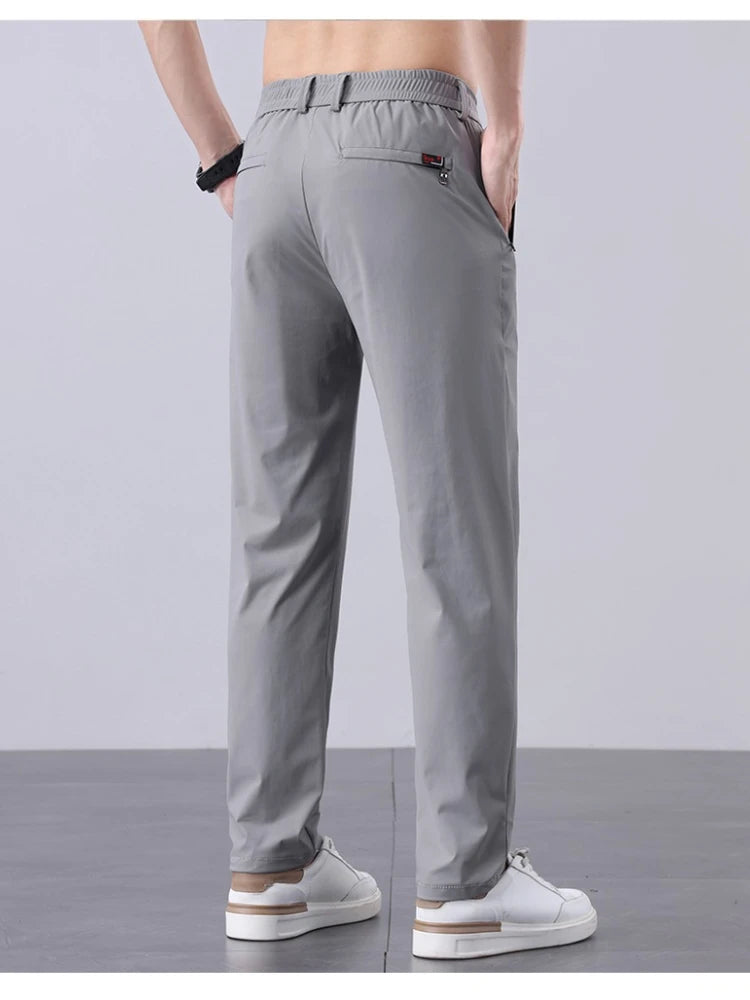 New Men's Ice Silk Pant Casual Fashion Straight Suit Trousers