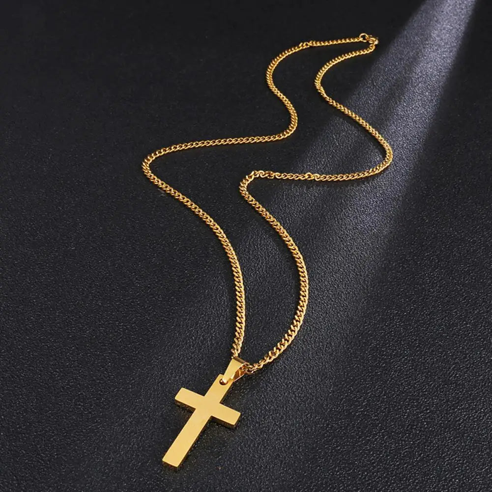 Fashion Necklace for Men Simple Cross Pendant Alloy Necklace Chain Jewelry Christmas Day Gift