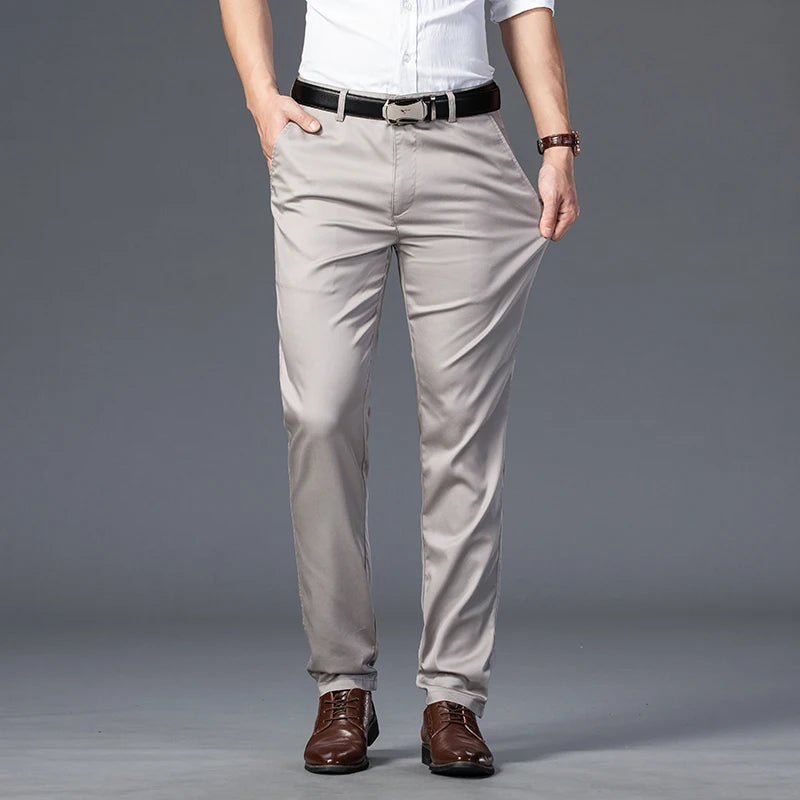 Summer Thin Men's Slim Suit Pants Fashion Business Casual Cotton Green Black Khaki Trousers Male Brand Clothing 30-40