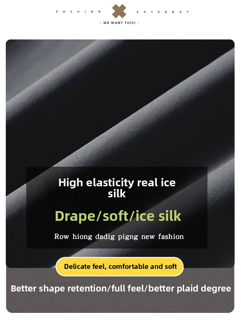 New Men's Ice Silk Pant Casual Fashion Straight Suit Trousers
