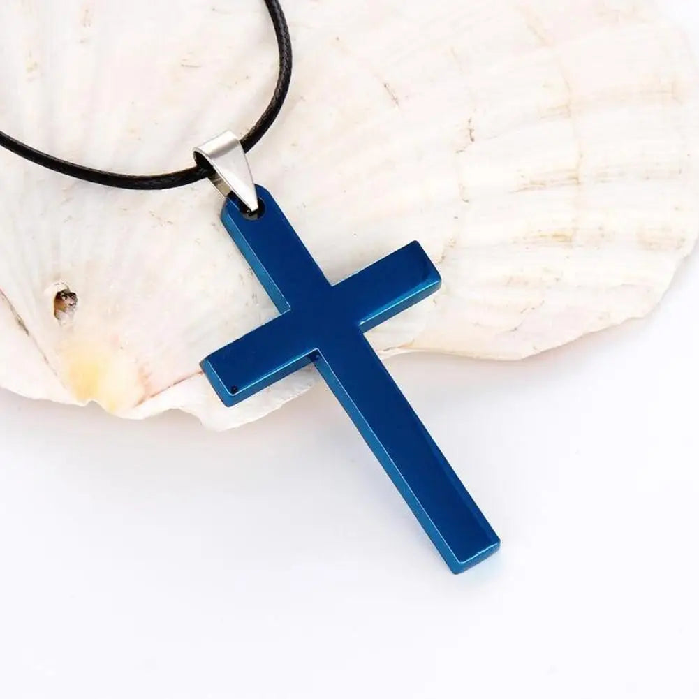 Fashion Necklace for Men Simple Cross Pendant Alloy Necklace Chain Jewelry Christmas Day Gift