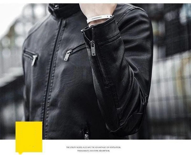 Men Leather Jacket Men Slim Fit Short
