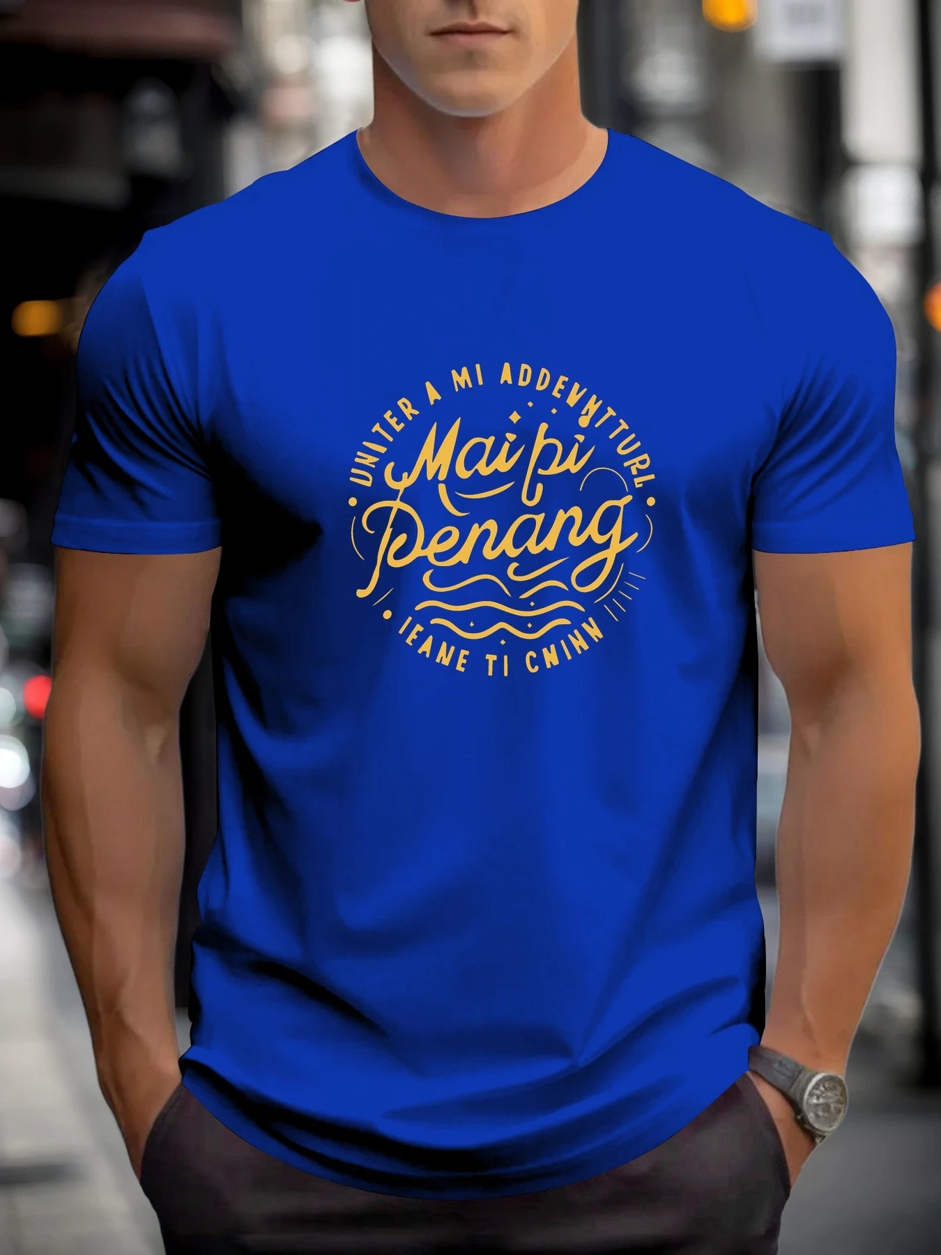 Man Short Sleeve T-shirt MAIPI PENANG Print Summer Round Neck Oversized Tee Casual Fashion High Quality Clothing