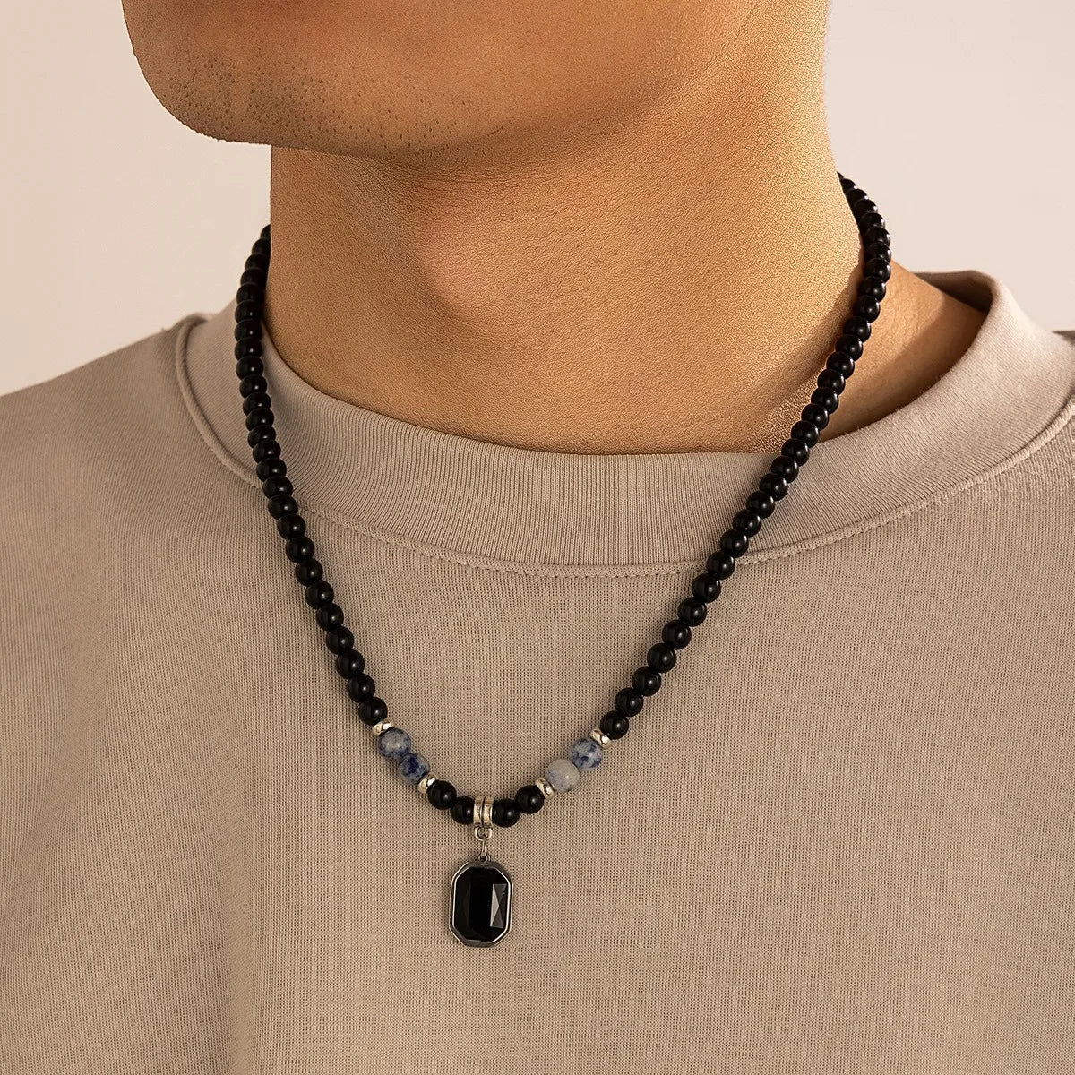 Men's stone bead necklace, hip-hop style, unique and high-end, simple and individualistic, collarbone chain accessory