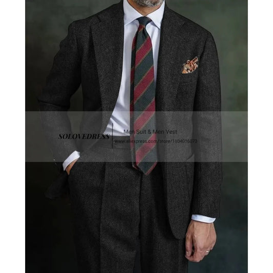 Men's Herringbone Suit Two Piece Suit Elegant Men's Suit Pants Set Casual Suit Men's Clothing Men's Pants Halloween Party Double