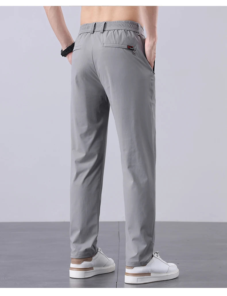 New Men's Ice Silk Pant Casual Fashion Straight Suit Trousers