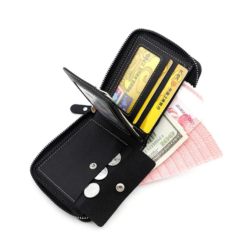 Leather Men’s Wallet Luxury Mens Purse Male Zipper Card Holders with Coin Pocket