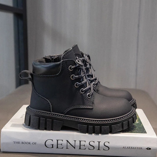 Fashion Boy Short Boots Non-Slip British Style Boots Children's Side Zipper Design Single Boots Leather Boots Anti-skid