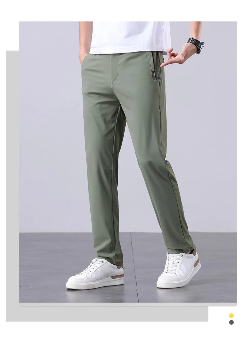 New Men's Ice Silk Pant Casual Fashion Straight Suit Trousers