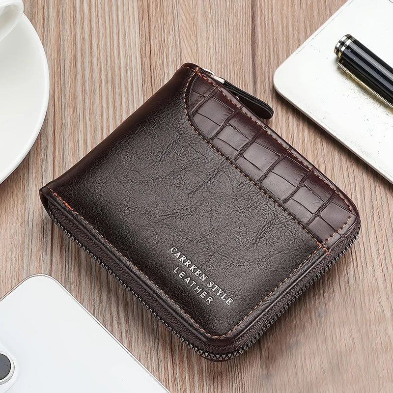 Leather Men’s Wallet Luxury Mens Purse Male Zipper Card Holders with Coin Pocket