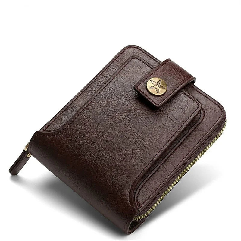 Leather Men’s Wallet Luxury Mens Purse Male Zipper Card Holders with Coin Pocket