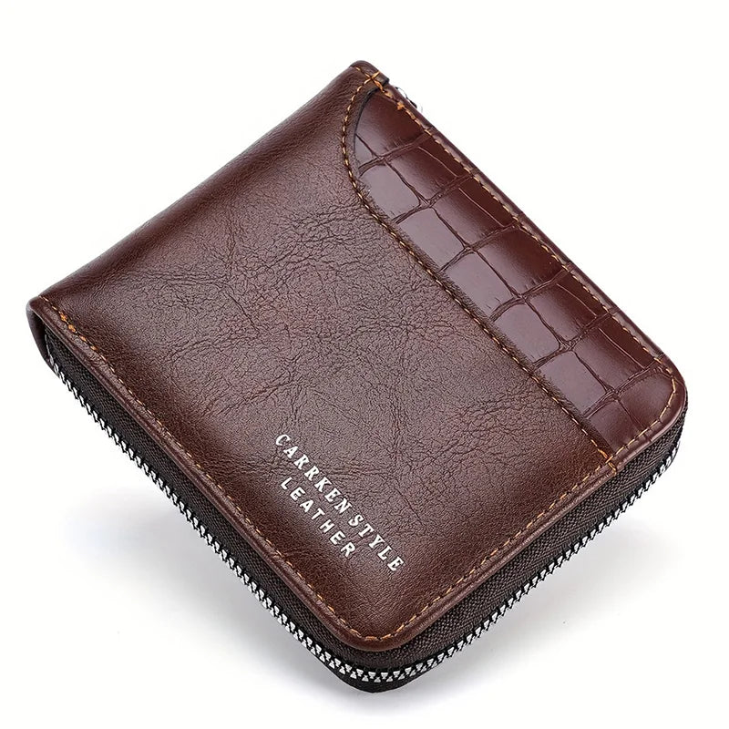 Leather Men’s Wallet Luxury Mens Purse Male Zipper Card Holders with Coin Pocket