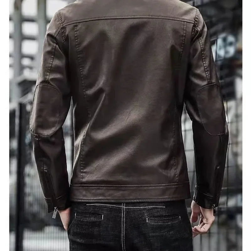 Men Leather Jacket Men Slim Fit Short