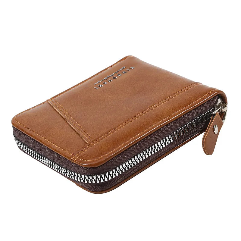 Leather Men’s Wallet Luxury Mens Purse Male Zipper Card Holders with Coin Pocket