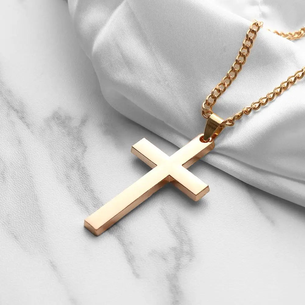 Fashion Necklace for Men Simple Cross Pendant Alloy Necklace Chain Jewelry Christmas Day Gift