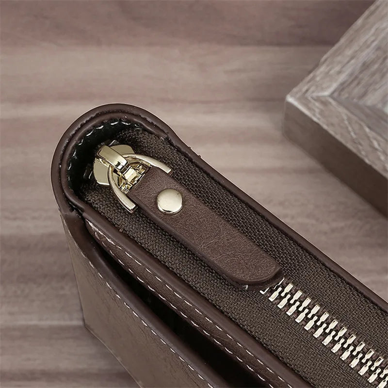 Leather Men’s Wallet Luxury Mens Purse Male Zipper Card Holders with Coin Pocket