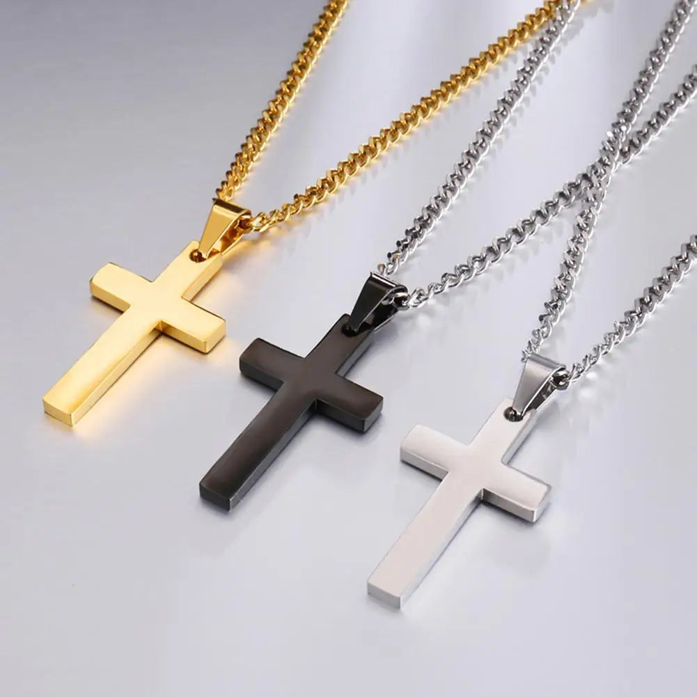 Fashion Necklace for Men Simple Cross Pendant Alloy Necklace Chain Jewelry Christmas Day Gift