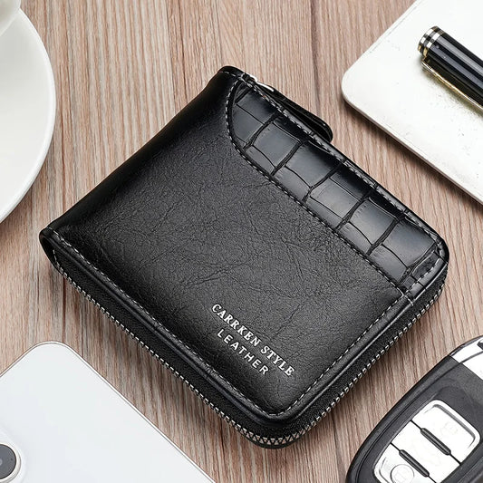 Leather Men’s Wallet Luxury Mens Purse Male Zipper Card Holders with Coin Pocket