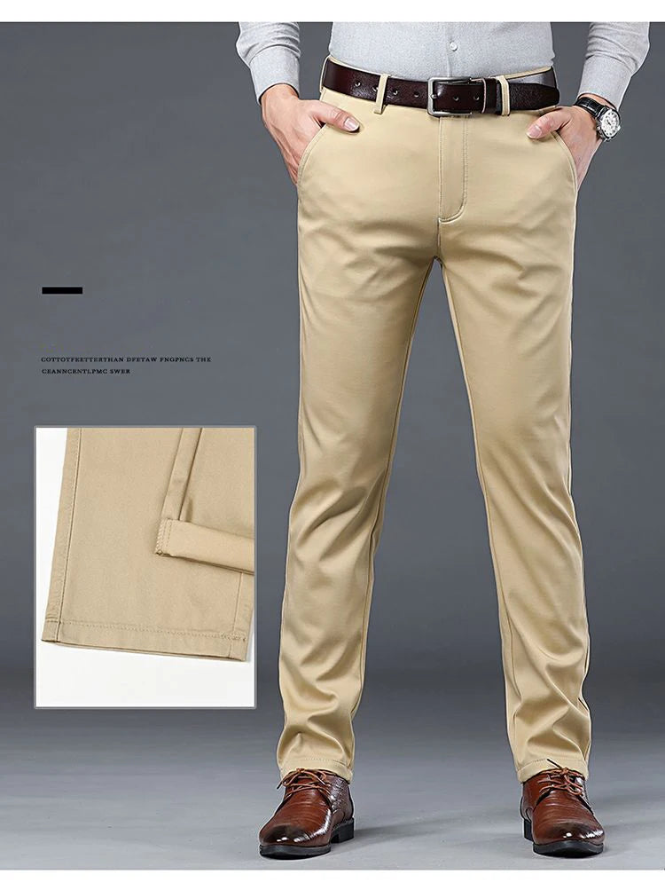 Summer Thin Men's Slim Suit Pants Fashion Business Casual Cotton Green Black Khaki Trousers Male Brand Clothing 30-40