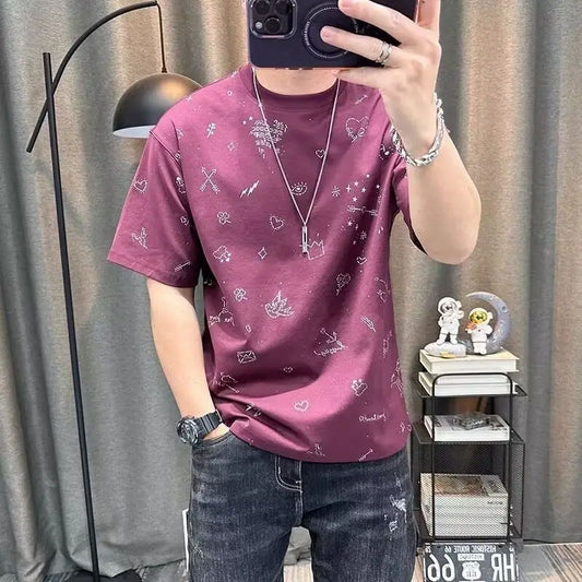 Short-sleeved T-shirt for men New Style Full-body Print High-end Pure Cotton Half-sleeved