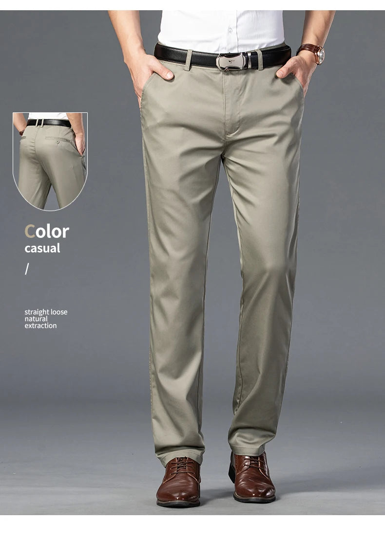 Summer Thin Men's Slim Suit Pants Fashion Business Casual Cotton Green Black Khaki Trousers Male Brand Clothing 30-40