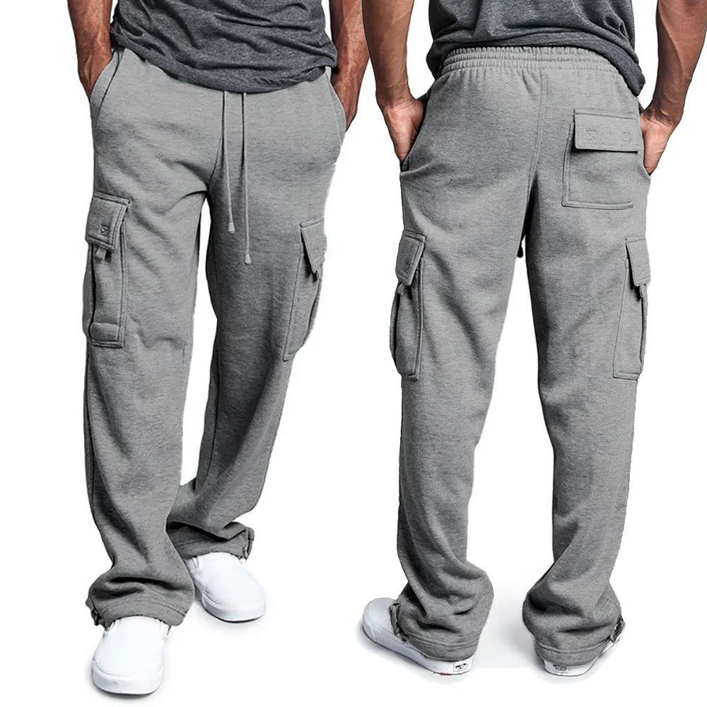 Men's Sweatpants Straight Fit Joggers Multi-Pocket Pants