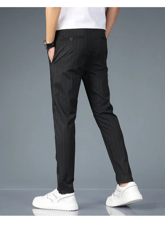 Fashion Striped Spring Summer Thin Casual Pants Men Slim Straight Classic Business Suit Pants Male Stretch Cozy Korean Trousers