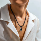 Men's stone bead necklace, hip-hop style, unique and high-end, simple and individualistic, collarbone chain accessory