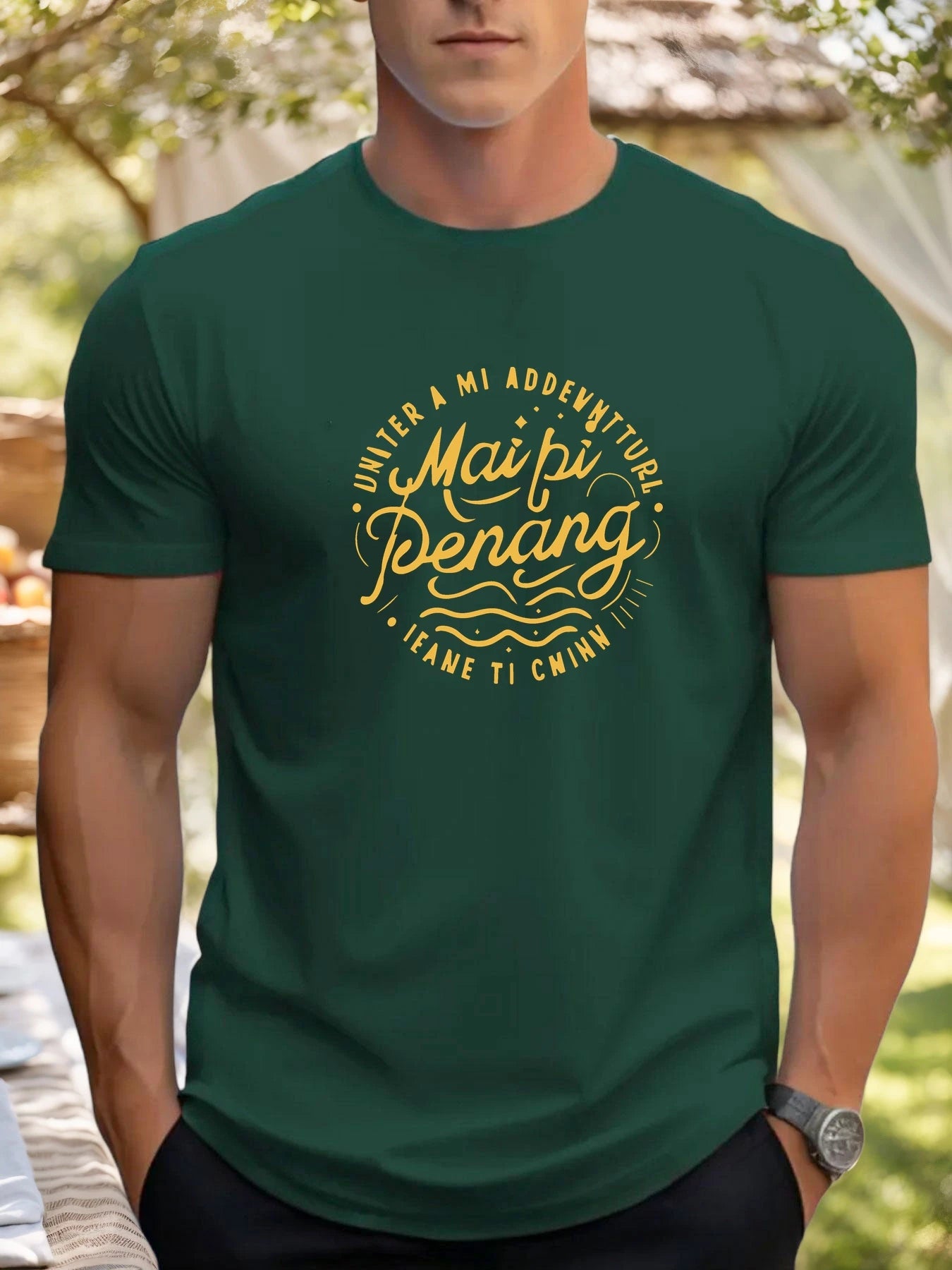 Man Short Sleeve T-shirt MAIPI PENANG Print Summer Round Neck Oversized Tee Casual Fashion High Quality Clothing