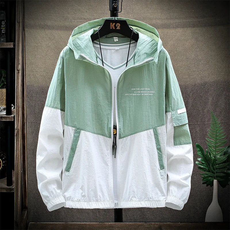Men Ultra-Light UV Sun Protection Big Size Hooded Windbreaker Jacket