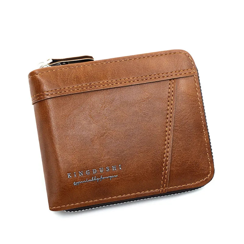 Leather Men’s Wallet Luxury Mens Purse Male Zipper Card Holders with Coin Pocket