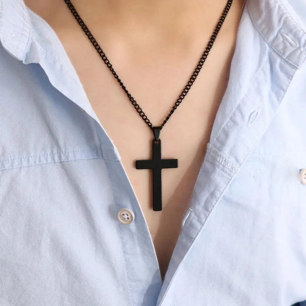 Fashion Necklace for Men Simple Cross Pendant Alloy Necklace Chain Jewelry Christmas Day Gift
