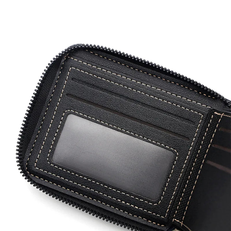 Leather Men’s Wallet Luxury Mens Purse Male Zipper Card Holders with Coin Pocket