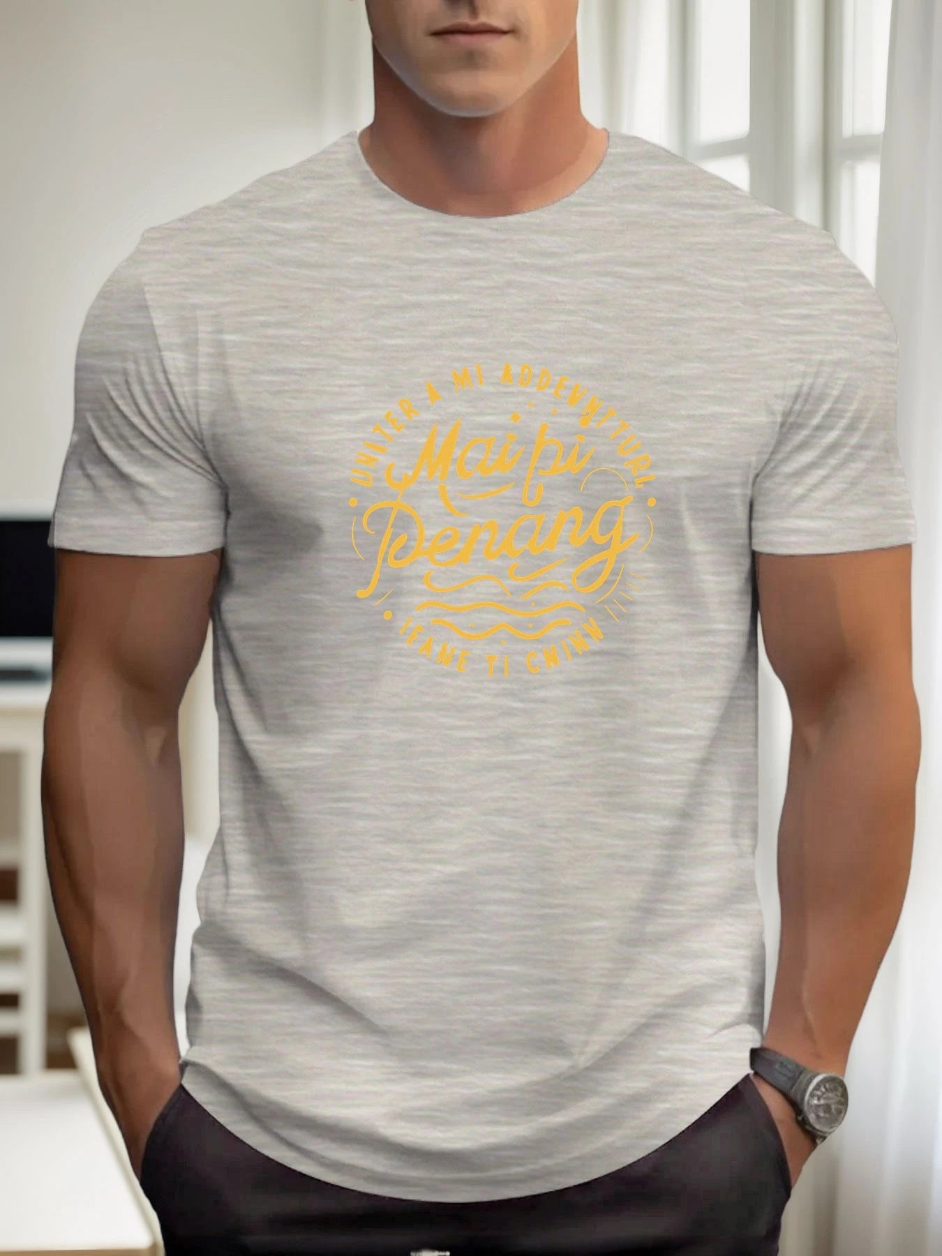 Man Short Sleeve T-shirt MAIPI PENANG Print Summer Round Neck Oversized Tee Casual Fashion High Quality Clothing