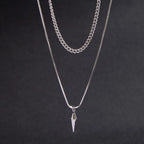 KunJoe 2pcs/set Stainless Steel Metal Rivet Pendant Thin Snake Chain Necklace for Men Punk Silver Color Cuban Link Chain Choker