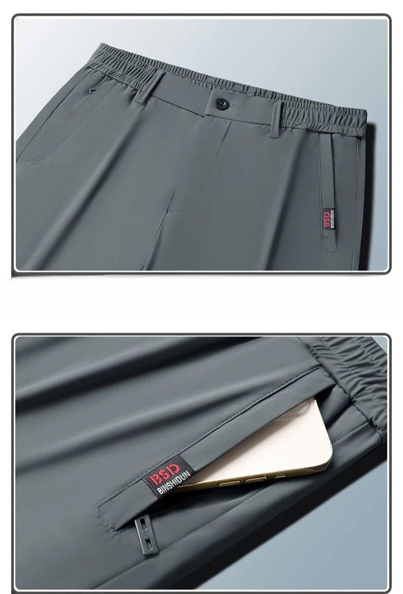 New Men's Ice Silk Pant Casual Fashion Straight Suit Trousers