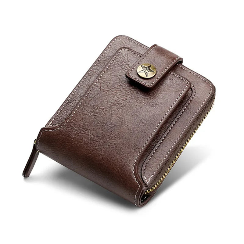 Leather Men’s Wallet Luxury Mens Purse Male Zipper Card Holders with Coin Pocket