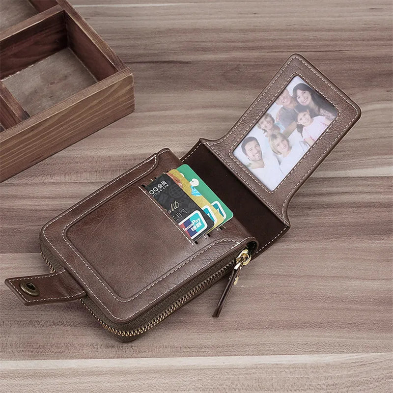 Leather Men’s Wallet Luxury Mens Purse Male Zipper Card Holders with Coin Pocket