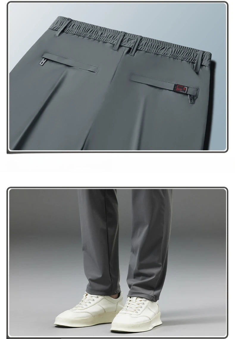 New Men's Ice Silk Pant Casual Fashion Straight Suit Trousers