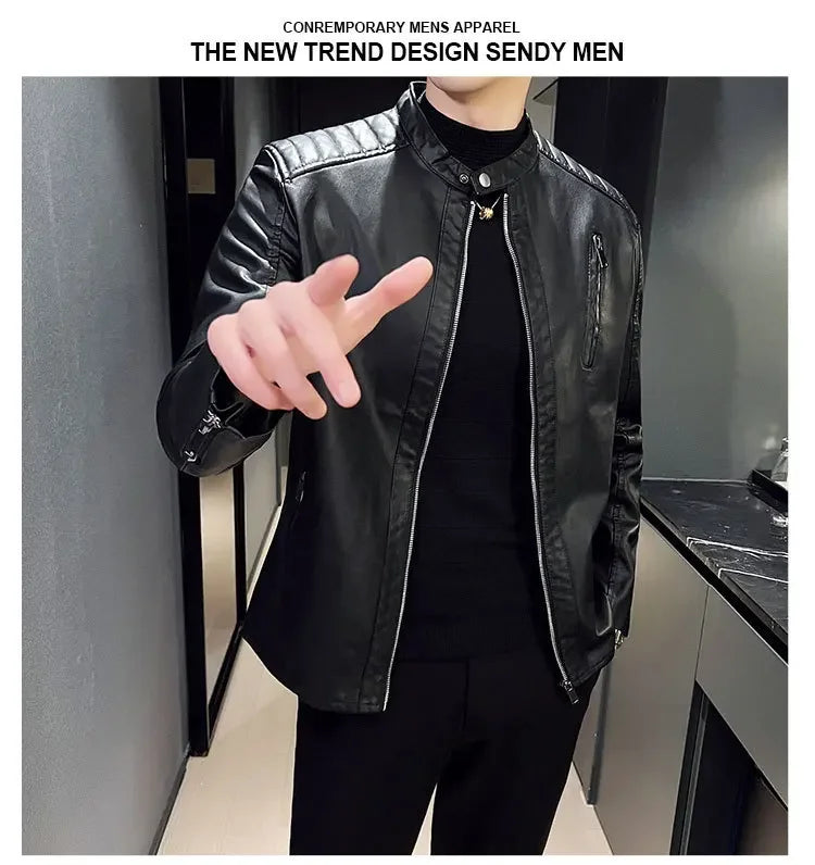 Jacket Casual Stand Collar Solid Color White Black Leather Jacket Zip Up PU Coat
