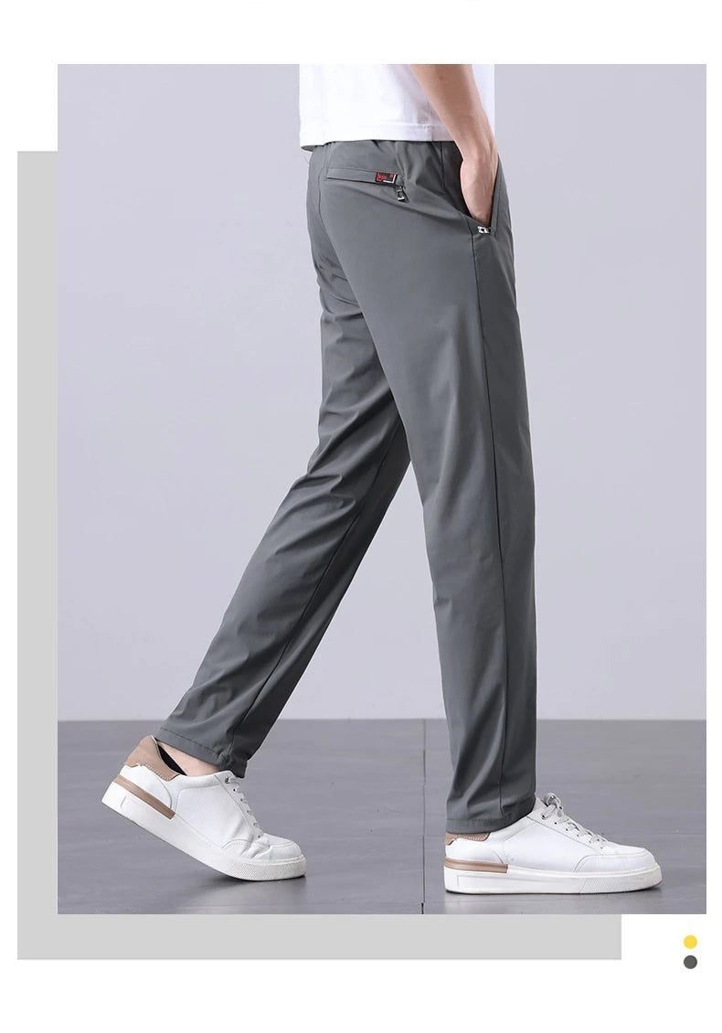 New Men's Ice Silk Pant Casual Fashion Straight Suit Trousers
