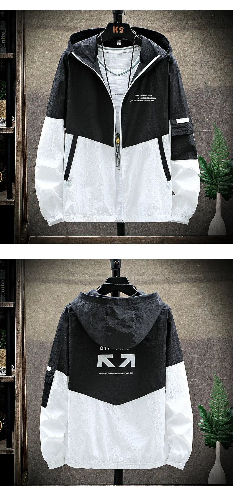 Men Ultra-Light UV Sun Protection Big Size Hooded Windbreaker Jacket