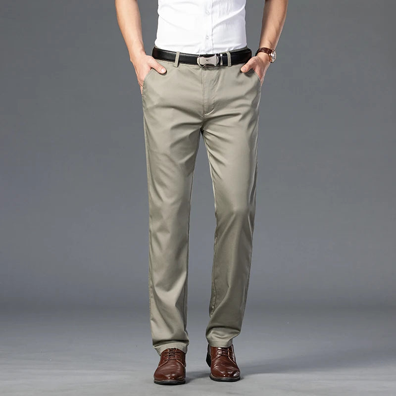 Summer Thin Men's Slim Suit Pants Fashion Business Casual Cotton Green Black Khaki Trousers Male Brand Clothing 30-40