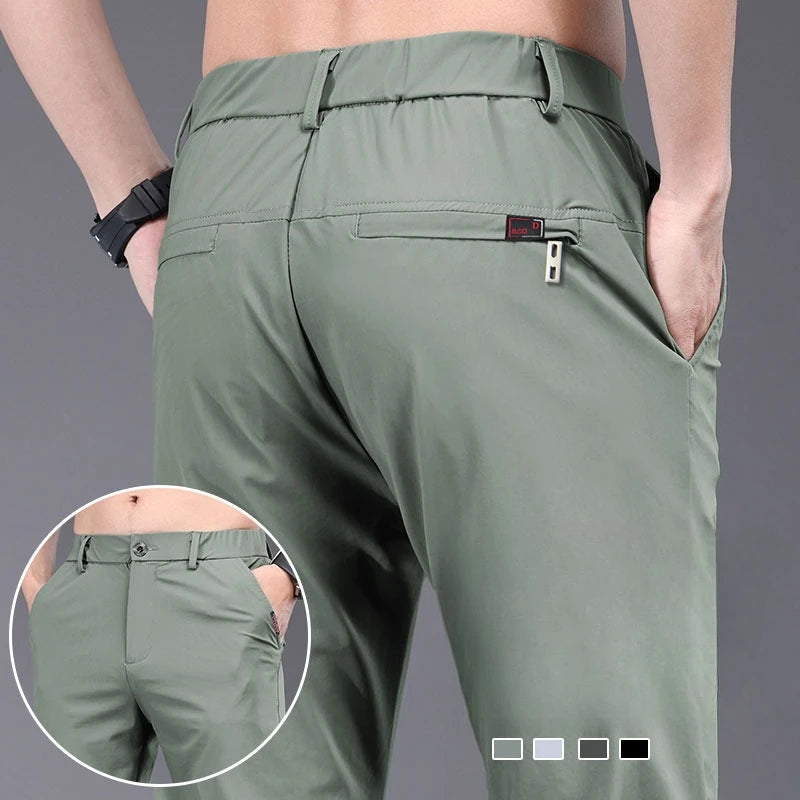 New Men's Ice Silk Pant Casual Fashion Straight Suit Trousers