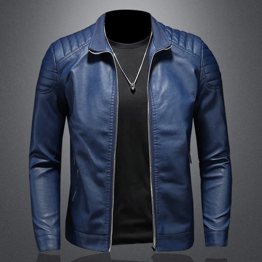 Fashion Slim Fit Zipper Jacket Solid Casual Jacket Moto Biker PU Leather Coat