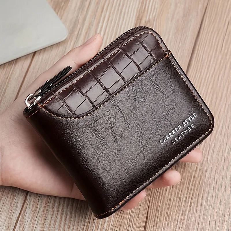 Leather Men’s Wallet Luxury Mens Purse Male Zipper Card Holders with Coin Pocket